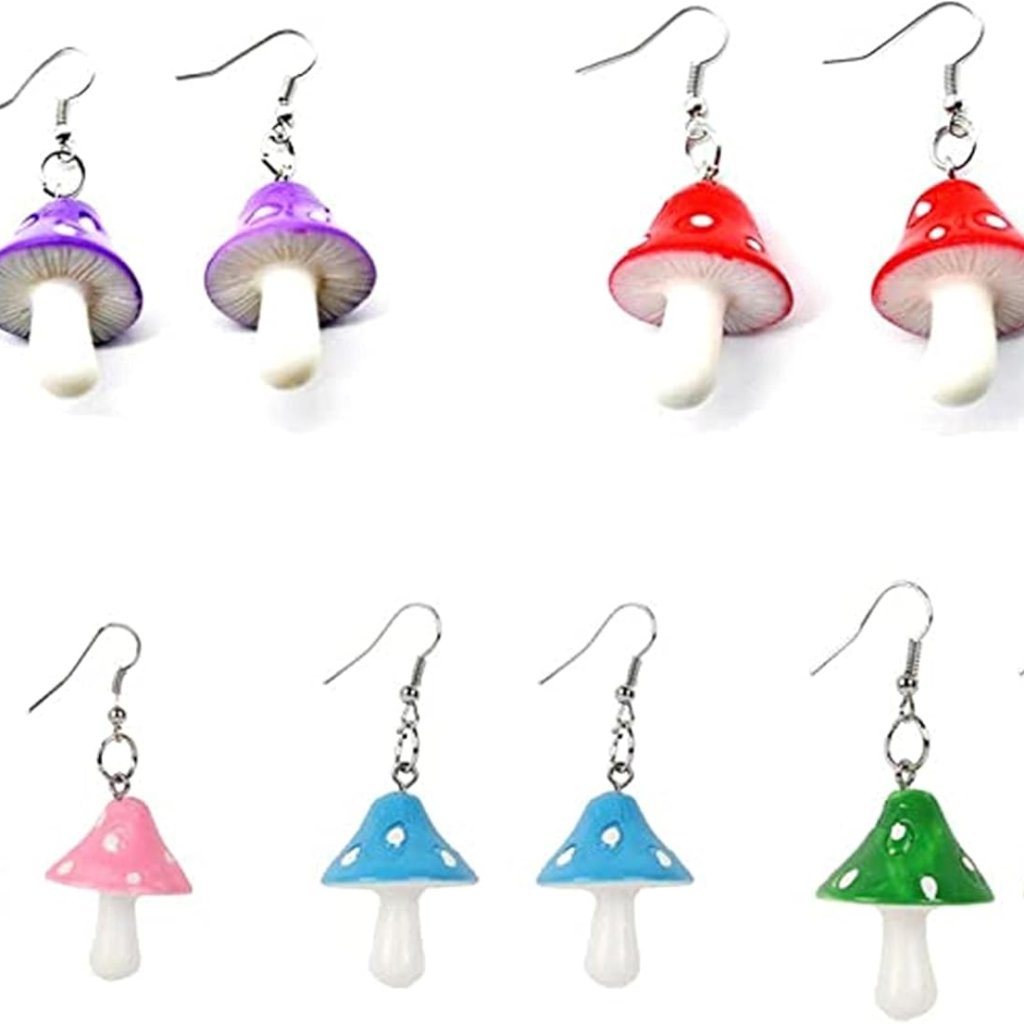 Dainty Mushroom Shape Pendant Earrings Set Sweet Fresh Mushroom Drop Earrings Co
